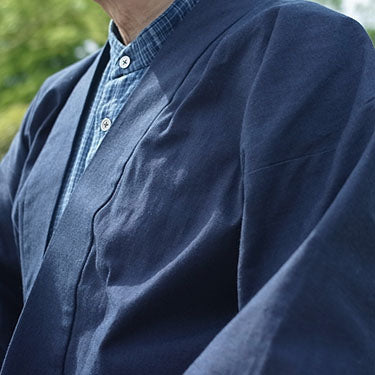 袢纏八分丈 平織り正藍染(濃紺)春夏向け高級半纏 クロップド丈(八分丈)