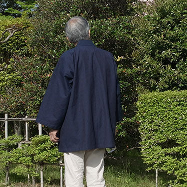 袢纏八分丈 平織り正藍染(濃紺)春夏向け高級半纏 クロップド丈(八分丈)