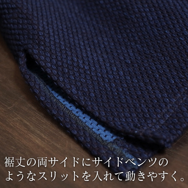 藍染二重刺地織作務衣 武州正藍染め クラシック(濃紺/dark indigo blue)