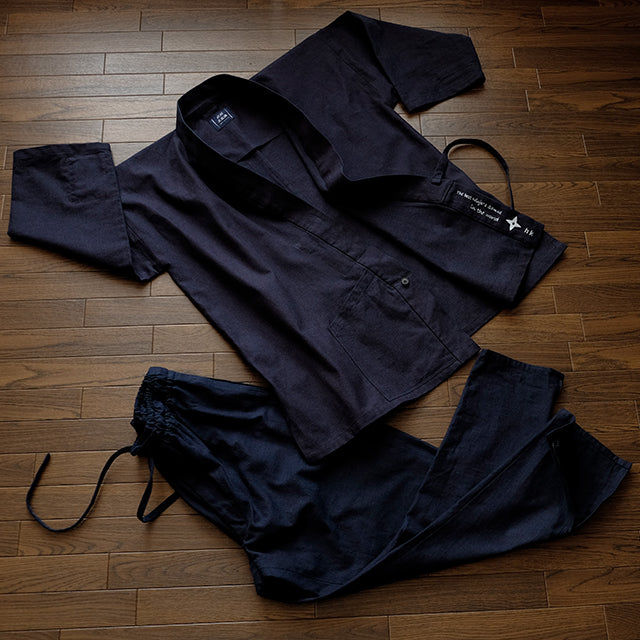 藍染忍者作務衣 NinjaSamue スリムタイプ(濃紺/dark indigo blue)