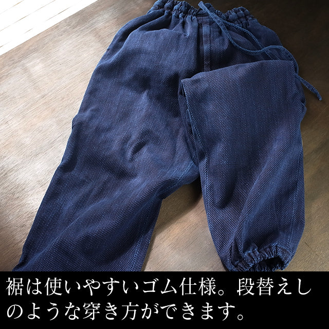 藍染刺子織りズボン(作務衣パンツ) 武州正藍染め クラシック (濃紺/dark indigo blue)