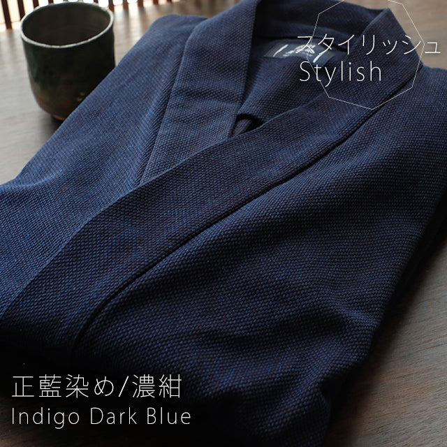 藍染刺子織り作務衣 スタンダード(濃紺/dark indigo blue)武州正藍染め
