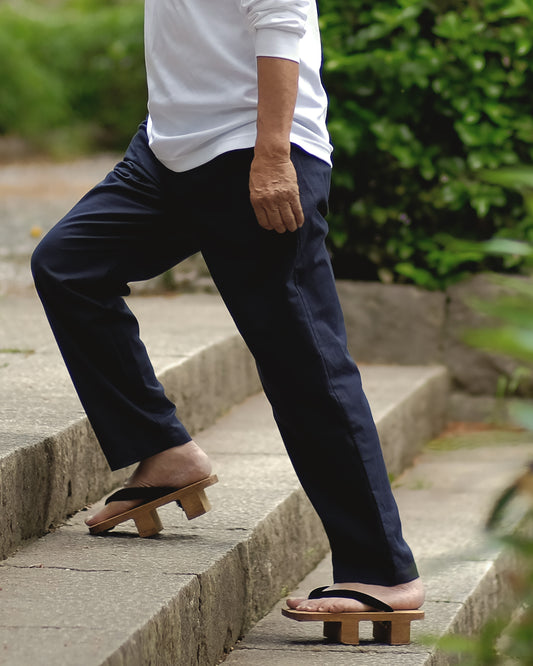 作務衣の人 夏作務衣テーパードパンツ　麻混（紺）日本製