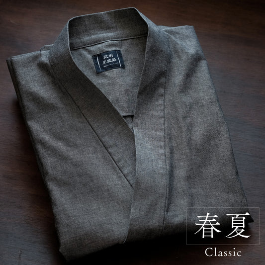 藍染作務衣平織り薄手 （紬グレー/gray）武州正藍染クラシック【春夏向け】