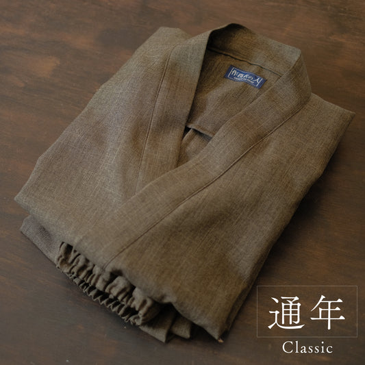 ウールライク イージーケア作務衣 クラシック（茶 / Brown）